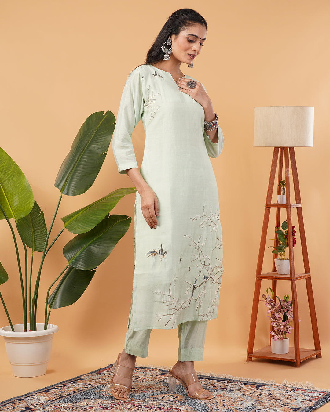 Pastel Green Blend Straight Kurta Dupatta Set with Subtle Embroidery