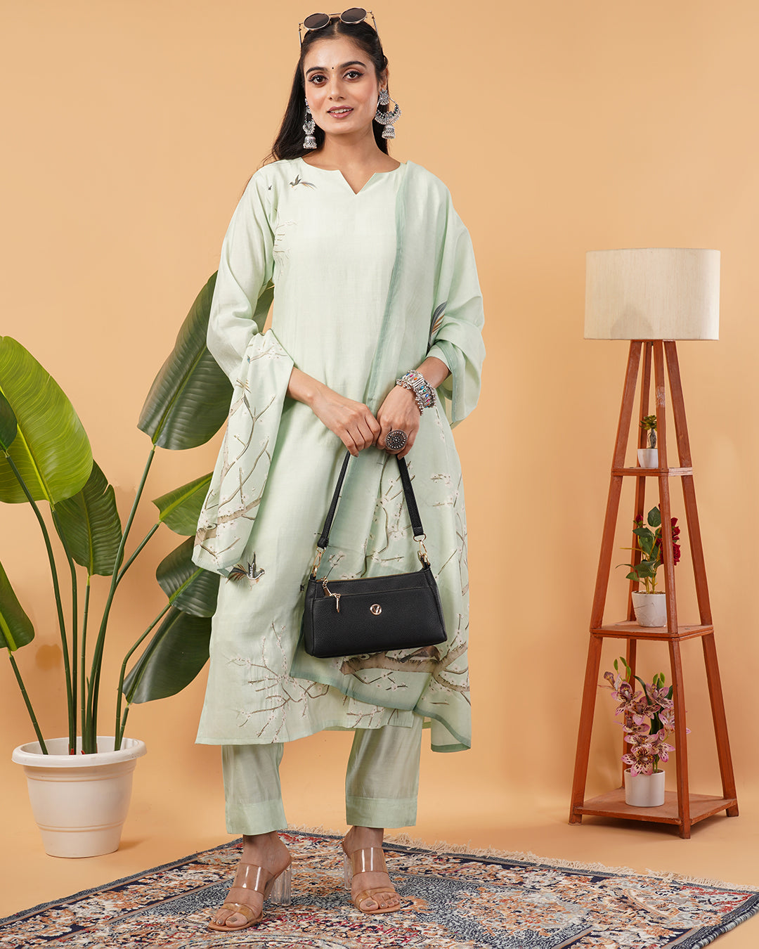 Pastel Green Blend Straight Kurta Dupatta Set with Subtle Embroidery