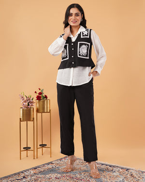 Black & White Embroidered Vest Set