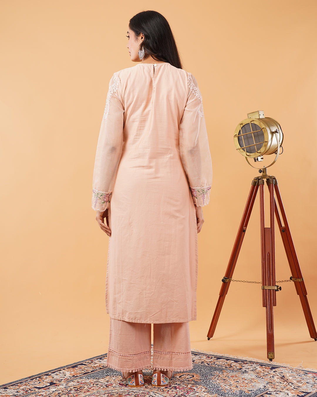 Blush Pink Embroidered 3-Piece PAKISTANI Suit with Floral Dupatta