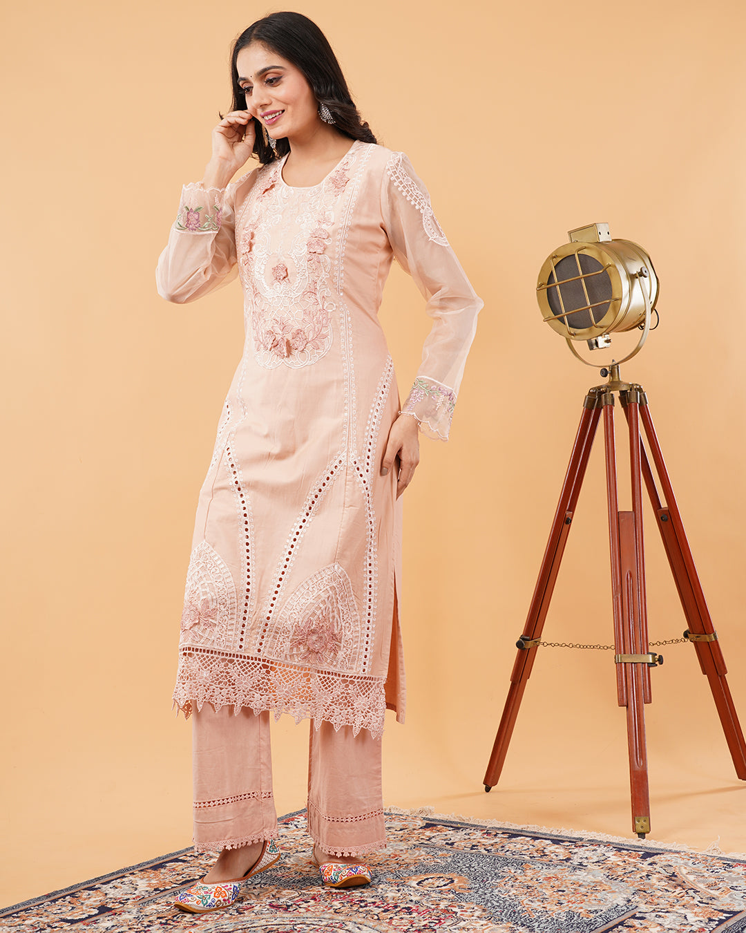 Blush Pink Embroidered 3-Piece PAKISTANI Suit with Floral Dupatta