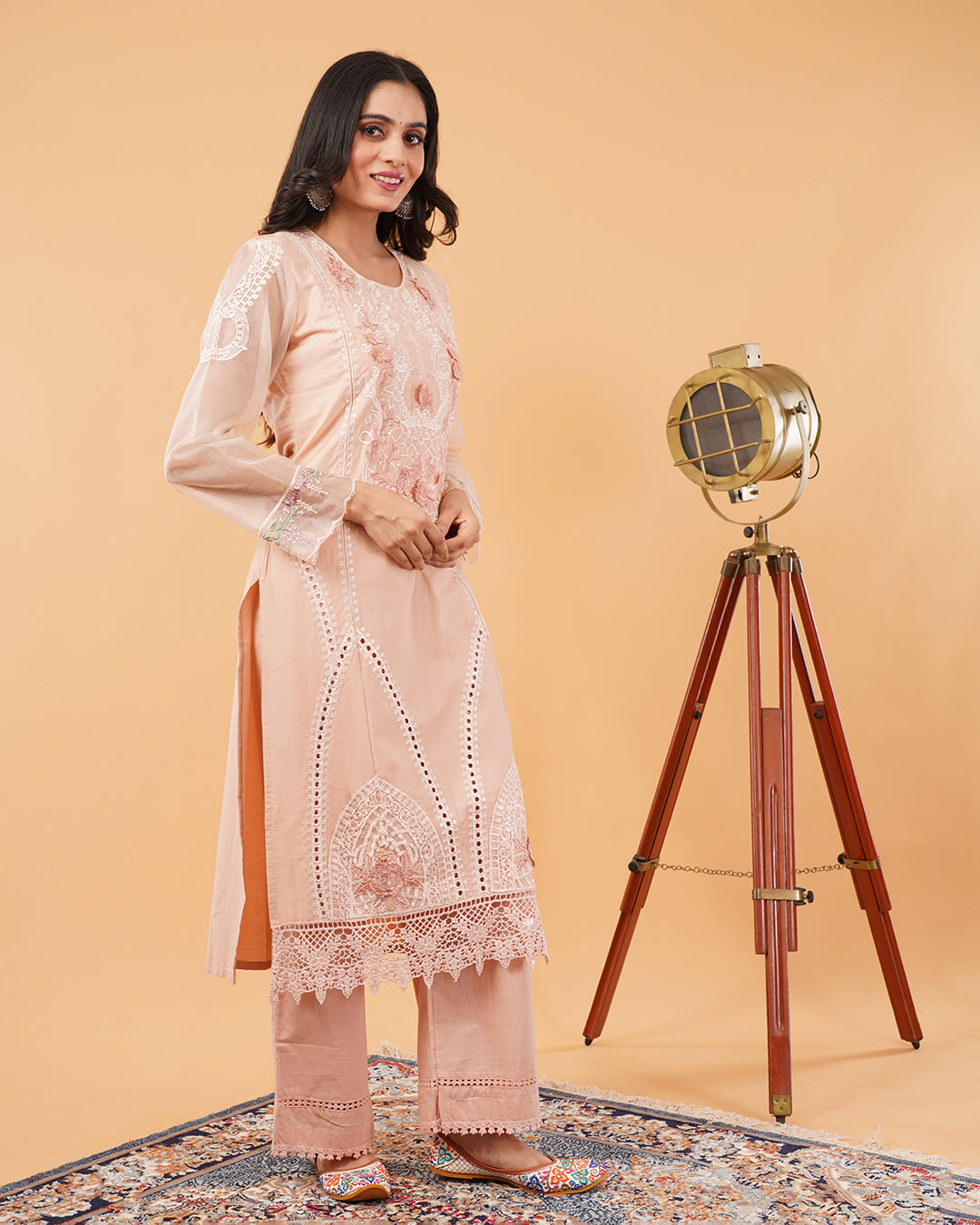 Blush Pink Embroidered 3-Piece PAKISTANI Suit with Floral Dupatta