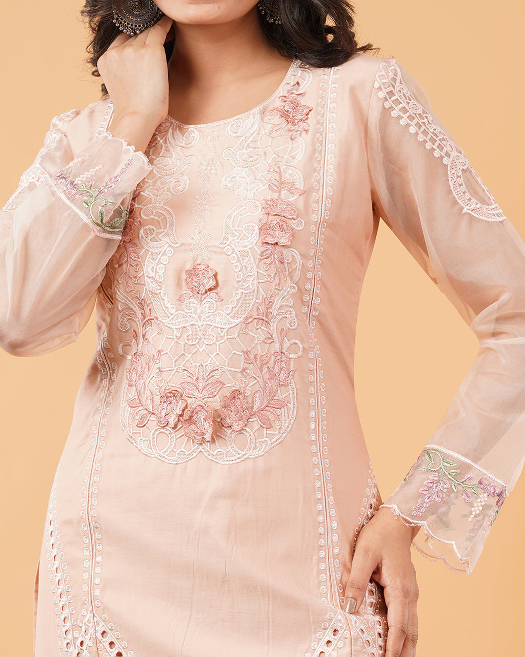 Blush Pink Embroidered 3-Piece PAKISTANI Suit with Floral Dupatta