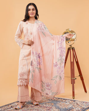 Blush Pink Embroidered 3-Piece PAKISTANI Suit with Floral Dupatta