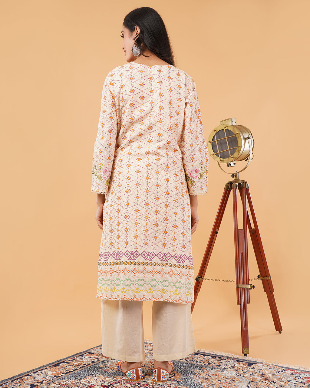 Cream Multicolor Printed 3-Piece Suit with Dupatta
