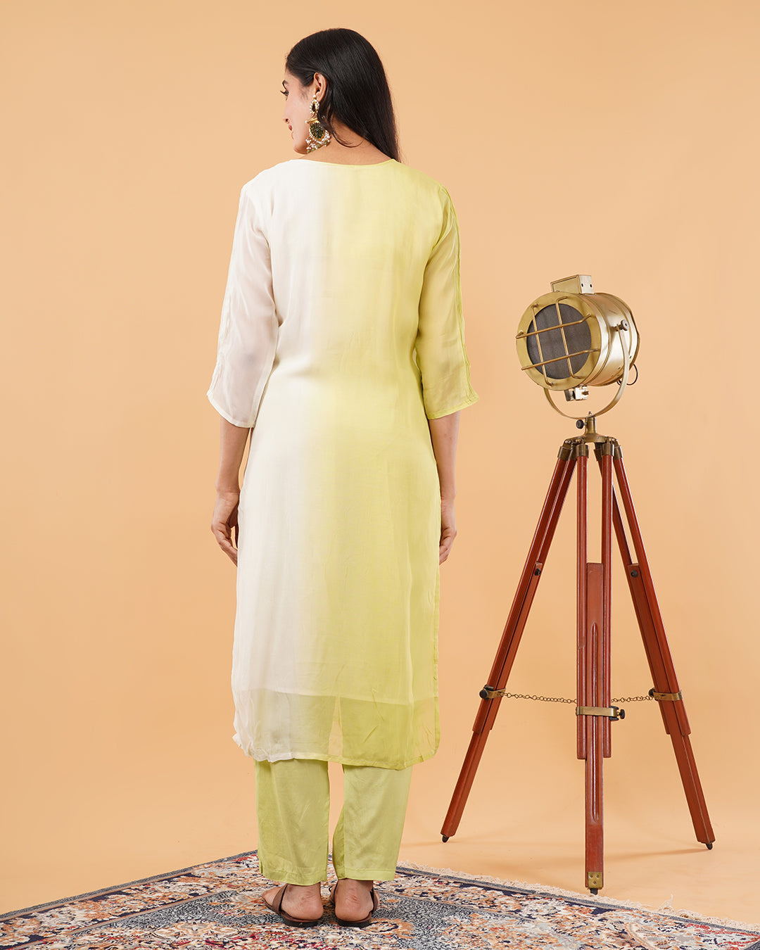 Lime Ombre Embroidered 3-Piece Suit with Dupatta