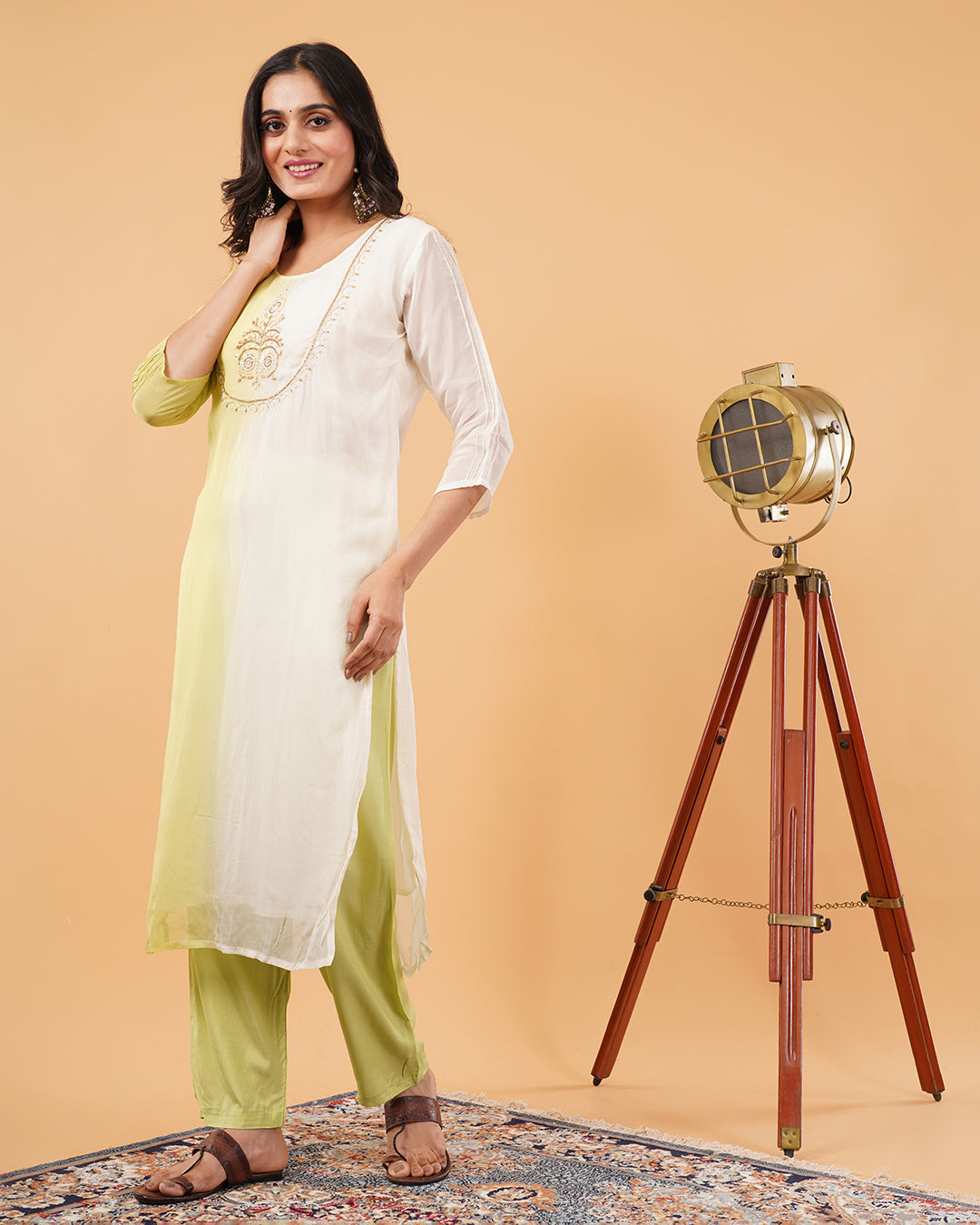 Lime Ombre Embroidered 3-Piece Suit with Dupatta