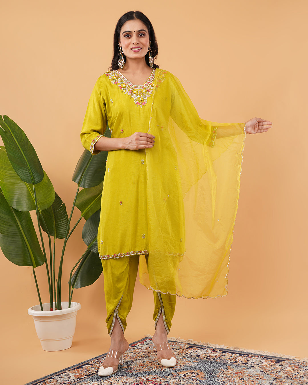 Mustard Yellow Embroidered 3-Piece Suit with Dupatta