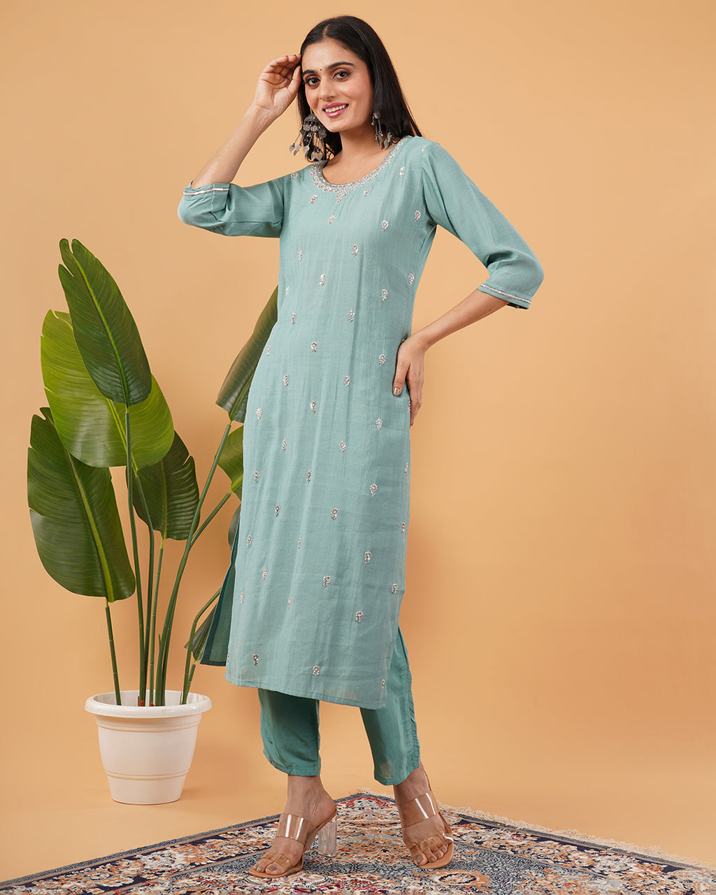Hand-Embroidered 3-Piece Suit with Dupatta