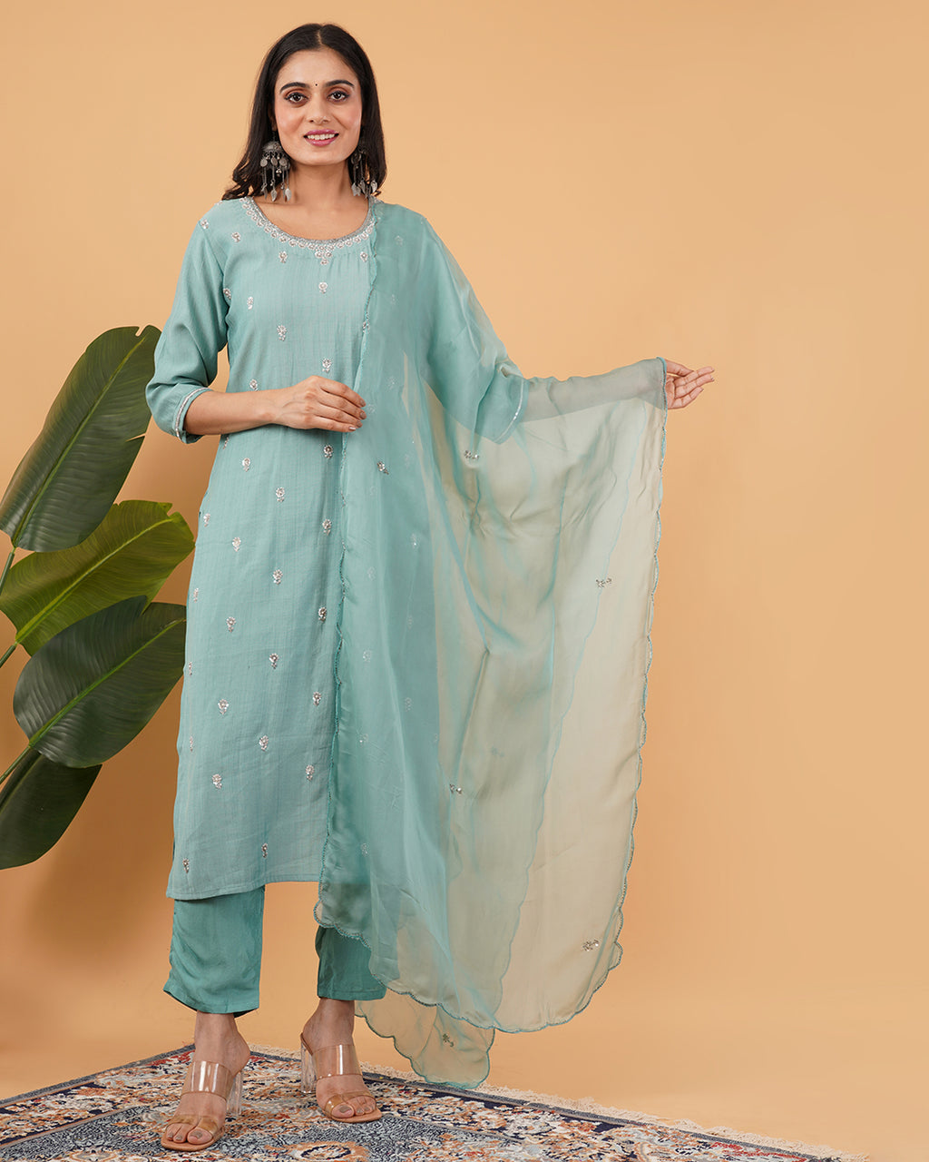Hand-Embroidered 3-Piece Suit with Dupatta