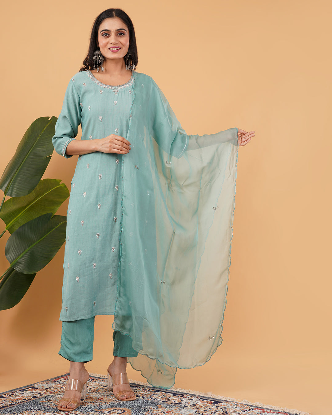 Hand-Embroidered 3-Piece Suit with Dupatta