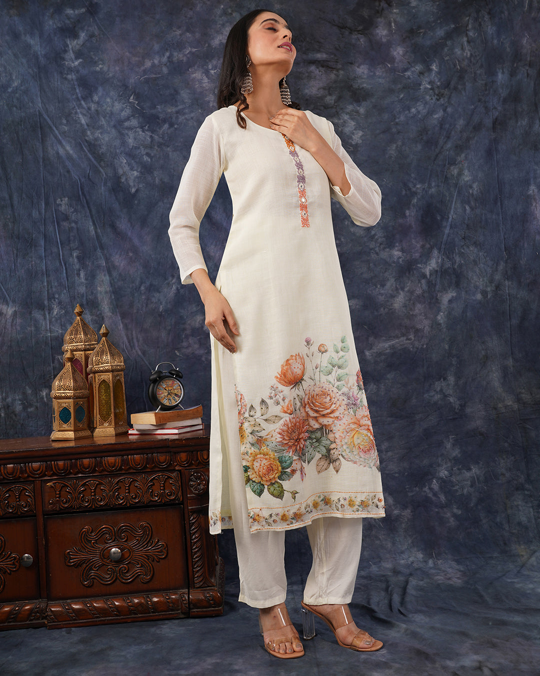 OFF White Floral Printed 3-Piece Suit Set