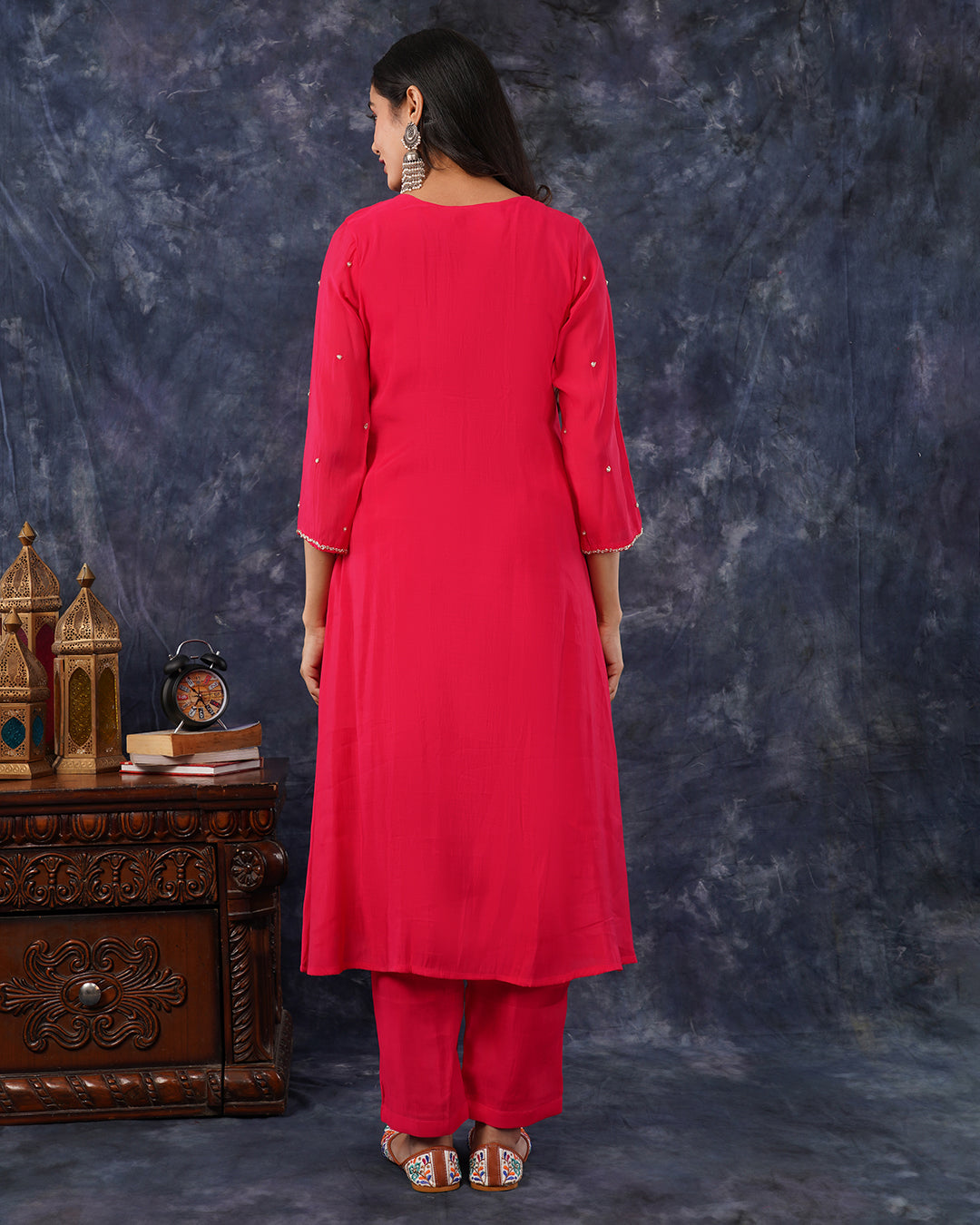 Rani Pink Mul Chanderi Embroidered 3-Piece Anarkali Suit Set