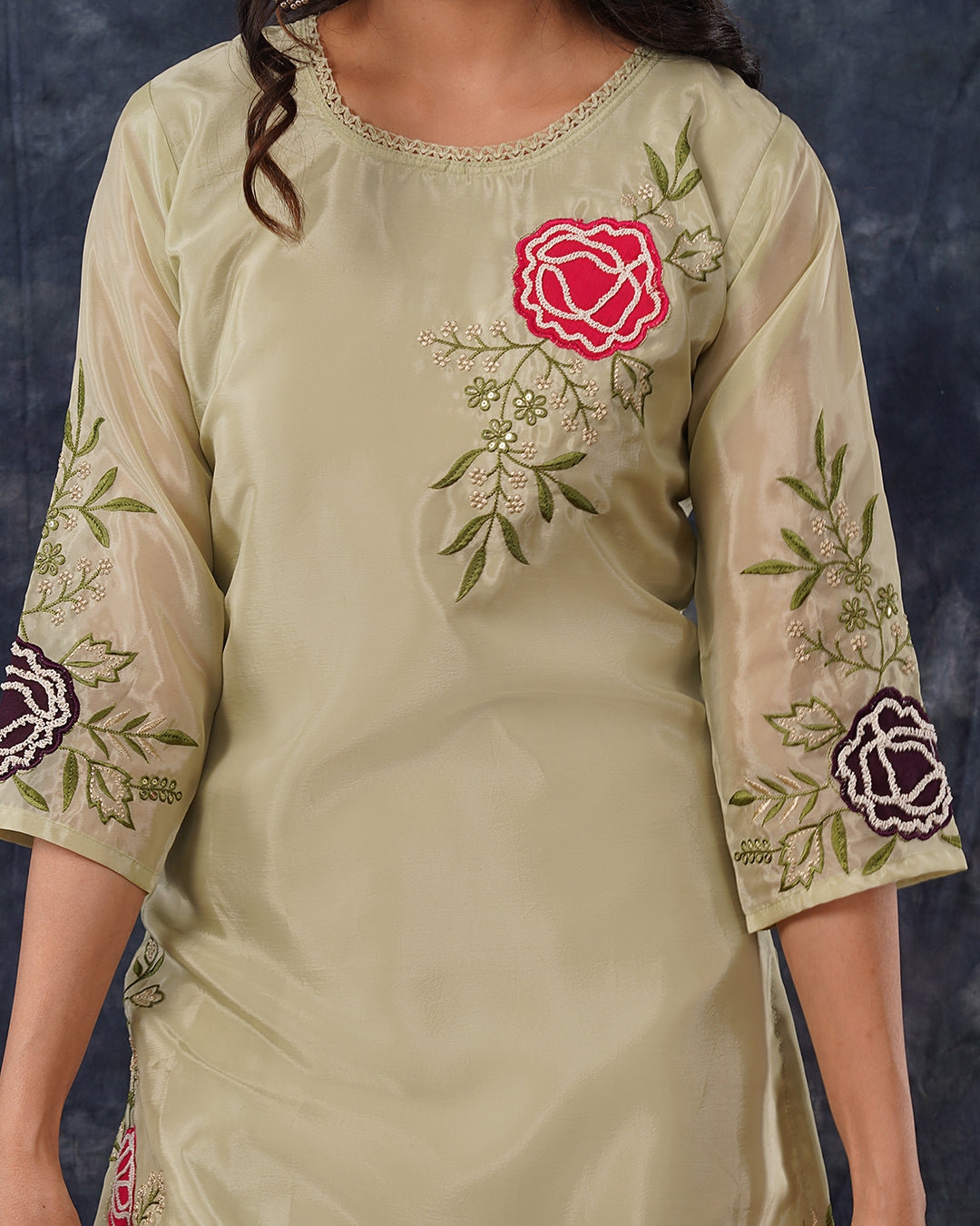 Pastel Green Blend Straight Kurta Dupatta Set with Subtle Embrodiery