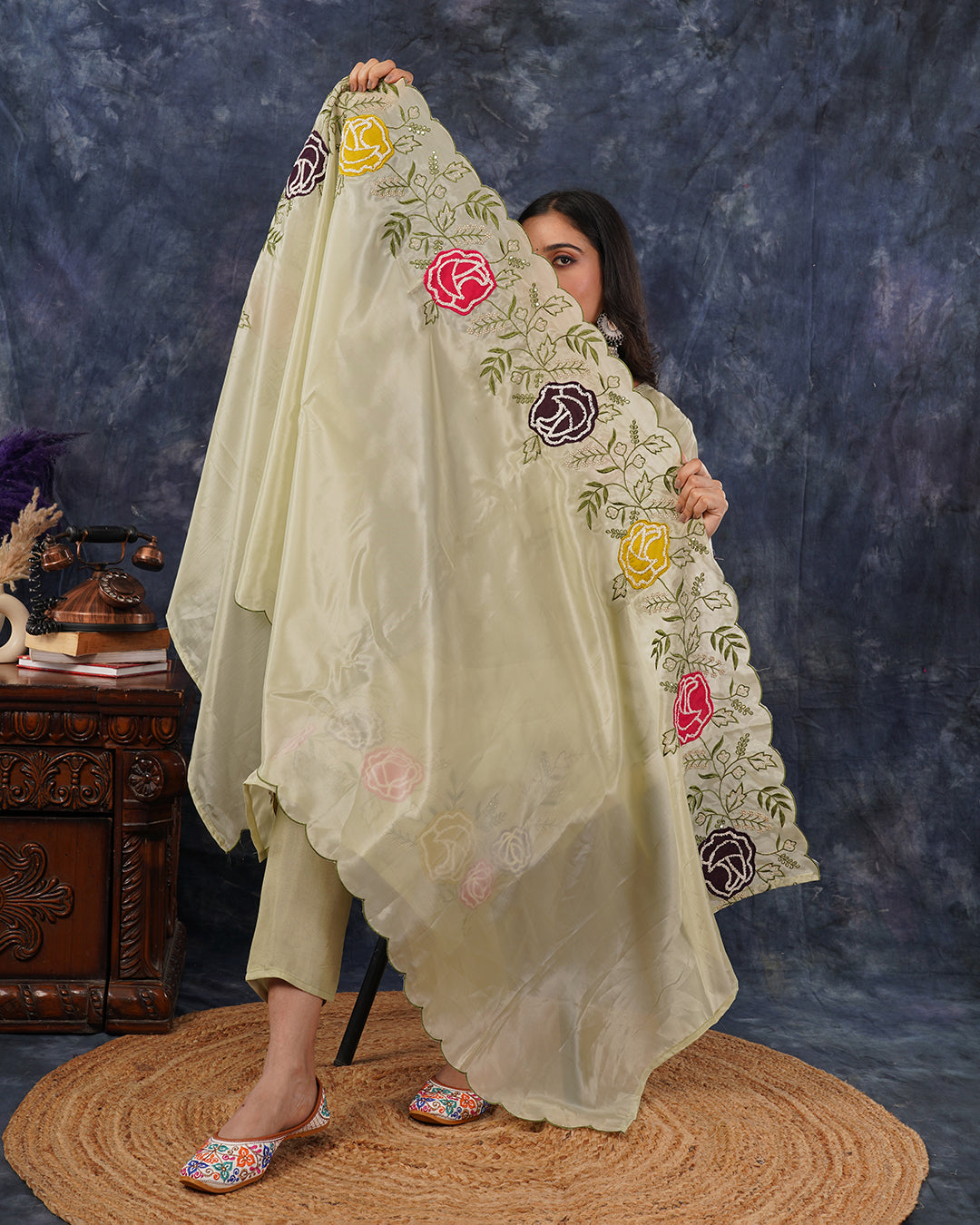 Pastel Green Blend Straight Kurta Dupatta Set with Subtle Embrodiery