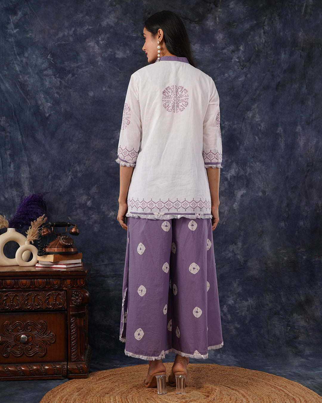 Classic White & Mute Lavender Ruffle Co-Ords Set