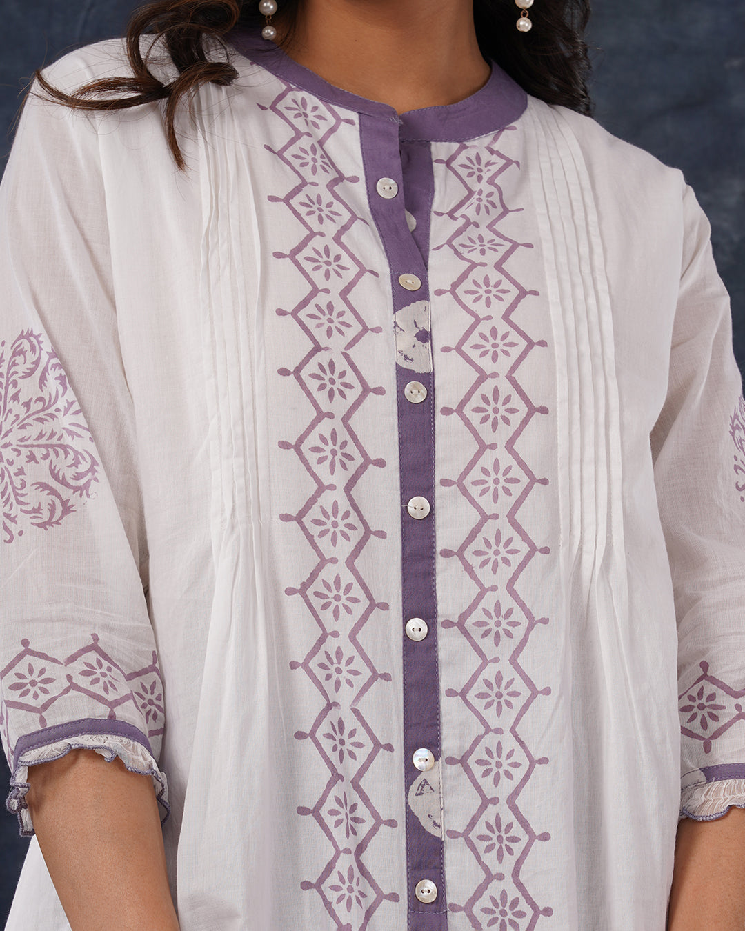 Classic White & Mute Lavender Ruffle Co-Ords Set