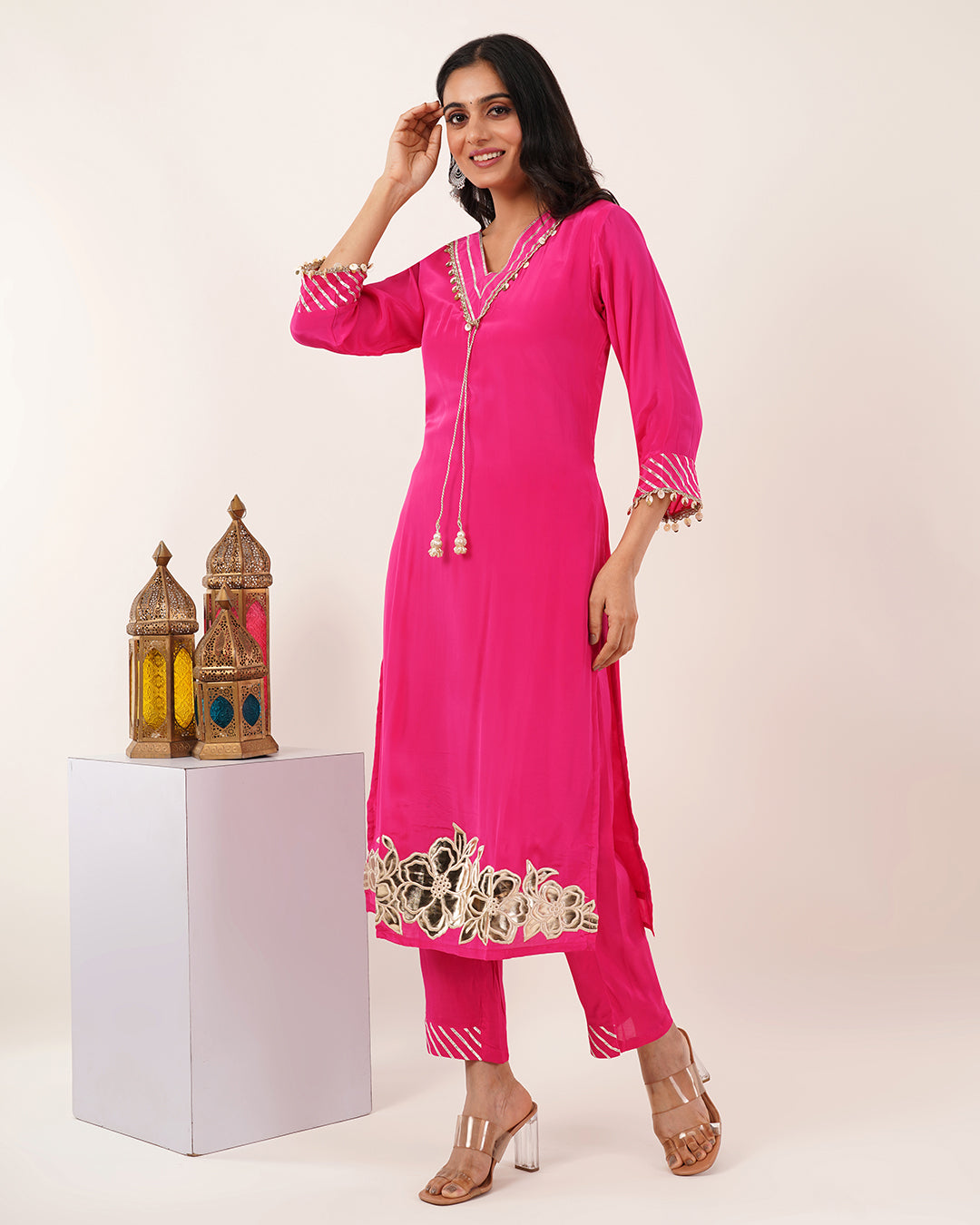 Fuchsia Pink Embroidered 3-Piece Suit