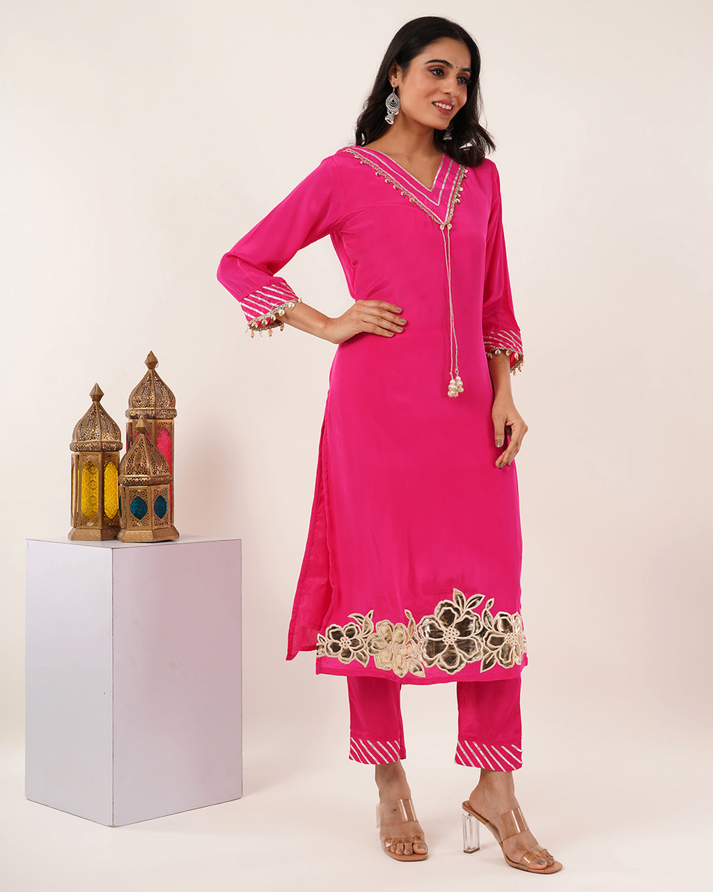 Fuchsia Pink Embroidered 3-Piece Suit