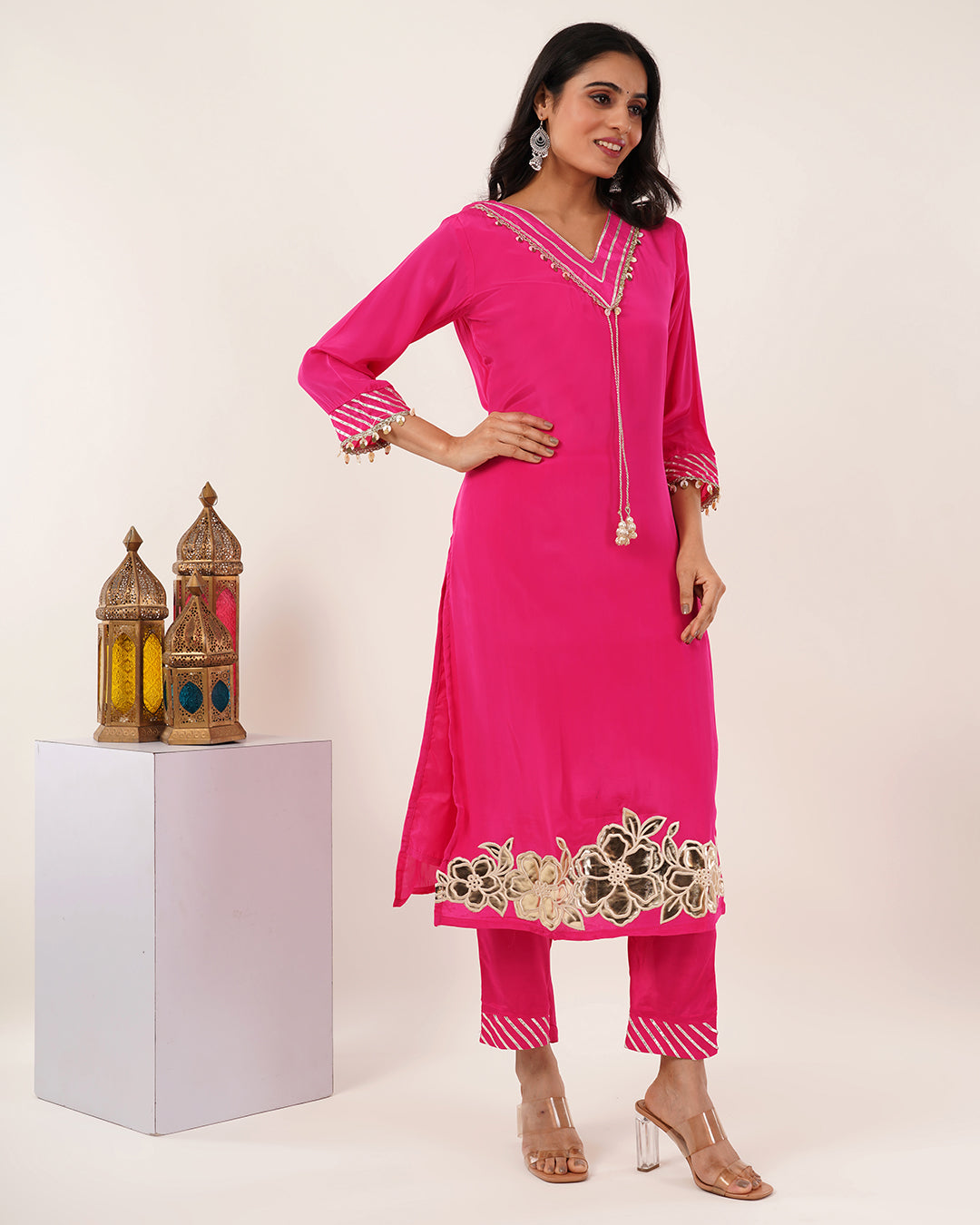 Fuchsia Pink Embroidered 3-Piece Suit
