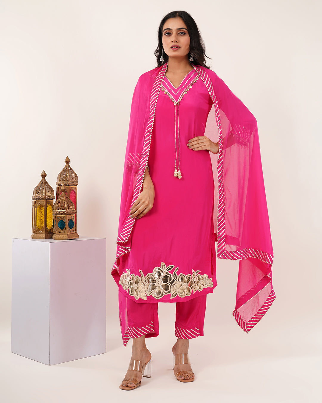 Fuchsia Pink Embroidered 3-Piece Suit