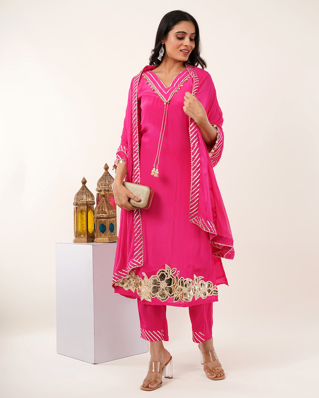 Fuchsia Pink Embroidered 3-Piece Suit