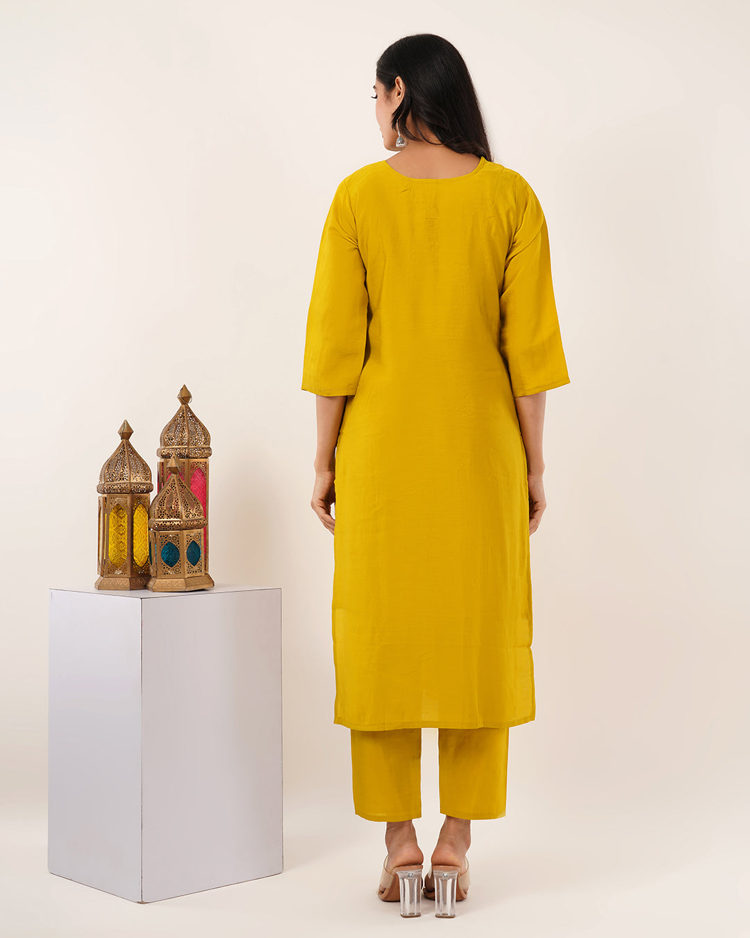 Mustard Radiance Floral Embellished Three-Piece