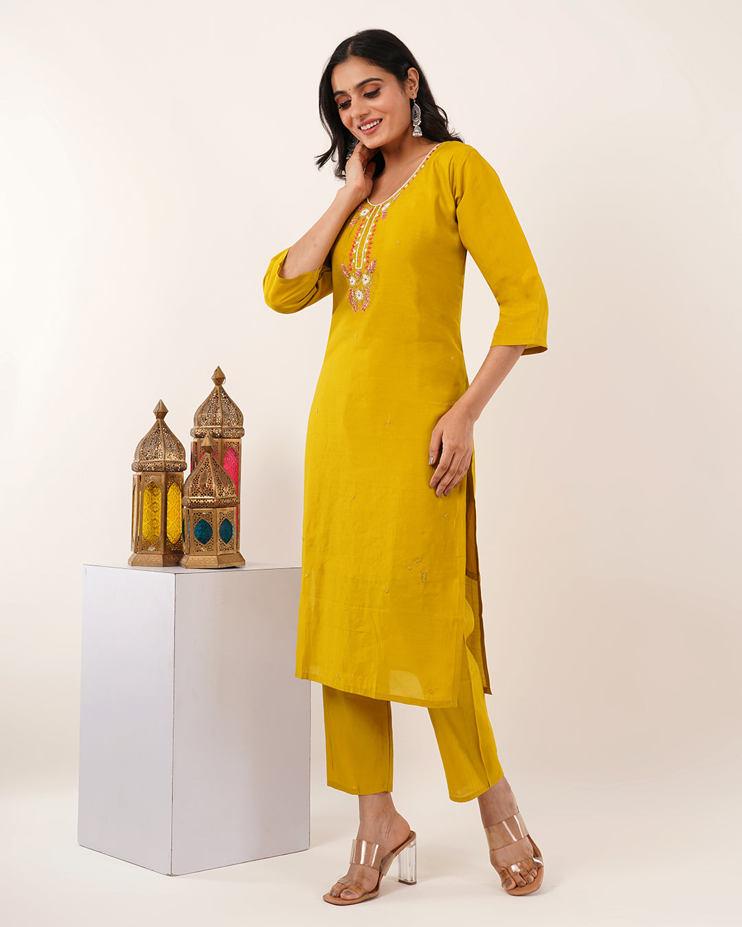 Mustard Radiance Floral Embellished Three-Piece