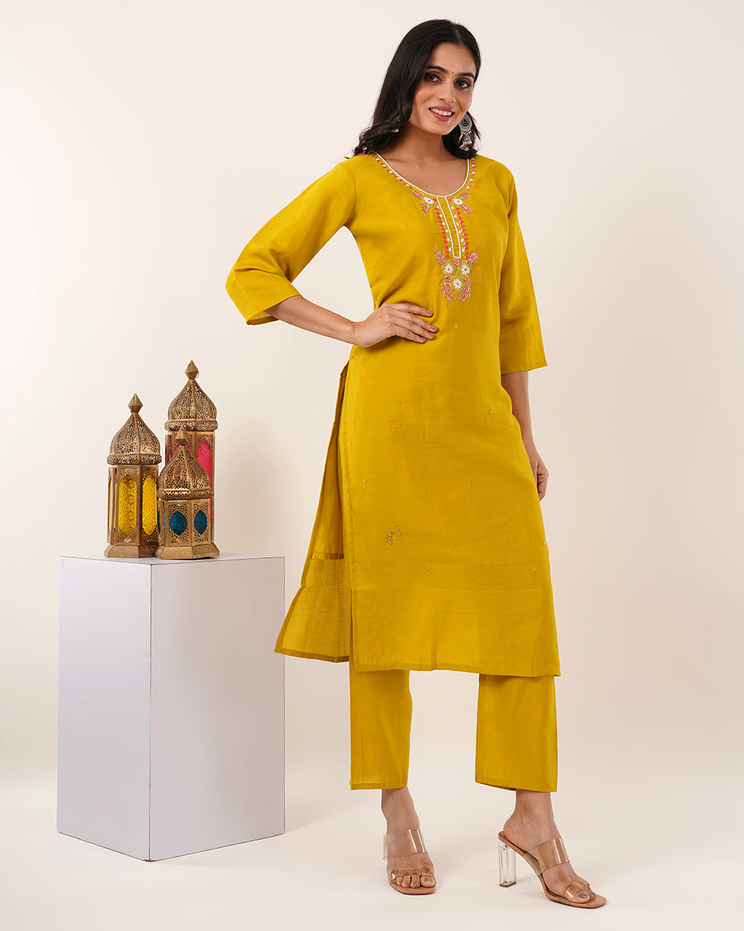 Mustard Radiance Floral Embellished Three-Piece