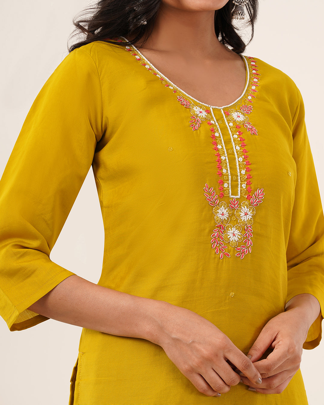 Mustard Radiance Floral Embellished Three-Piece