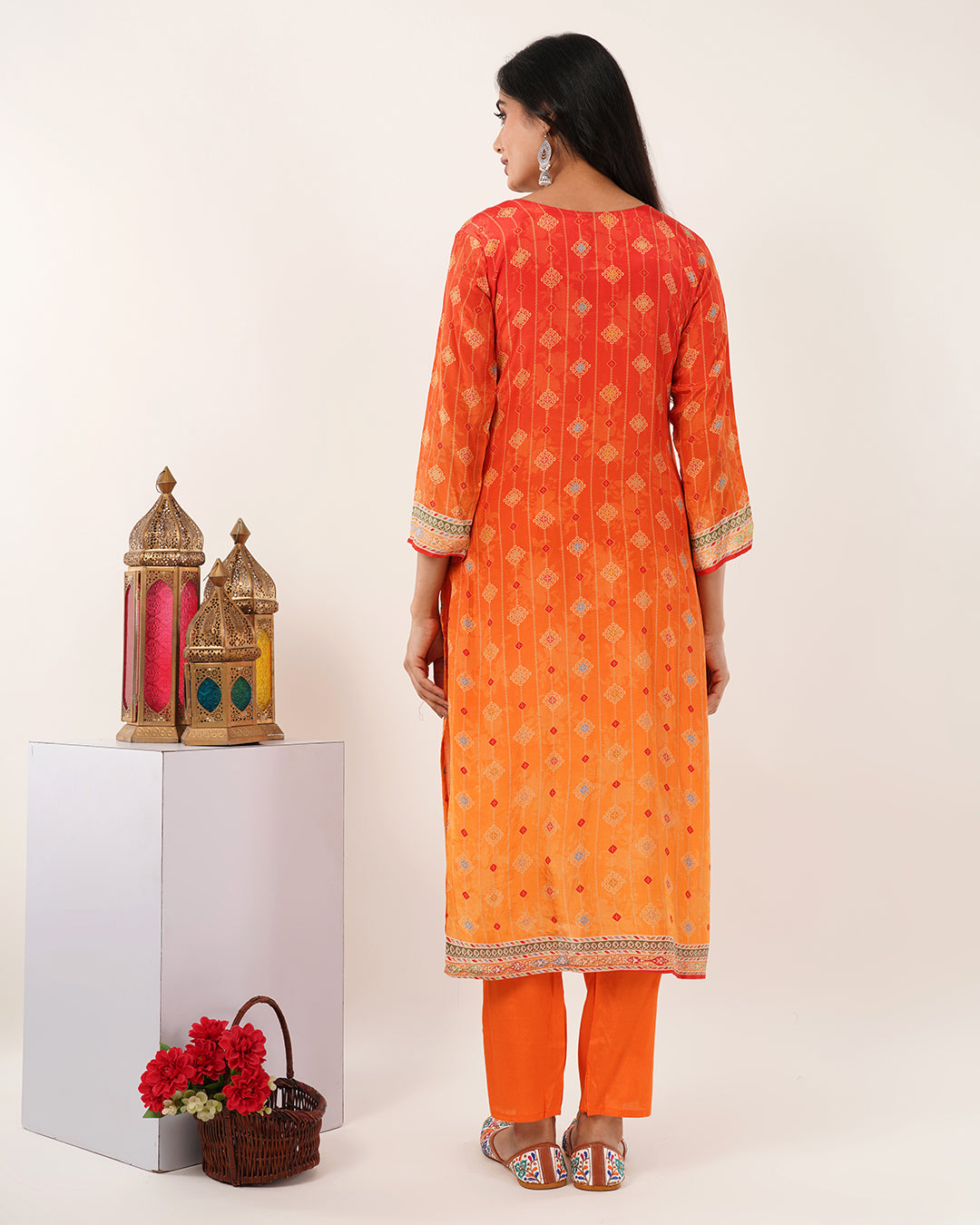 Ember Glow Printed & Embroidered Kurta Set