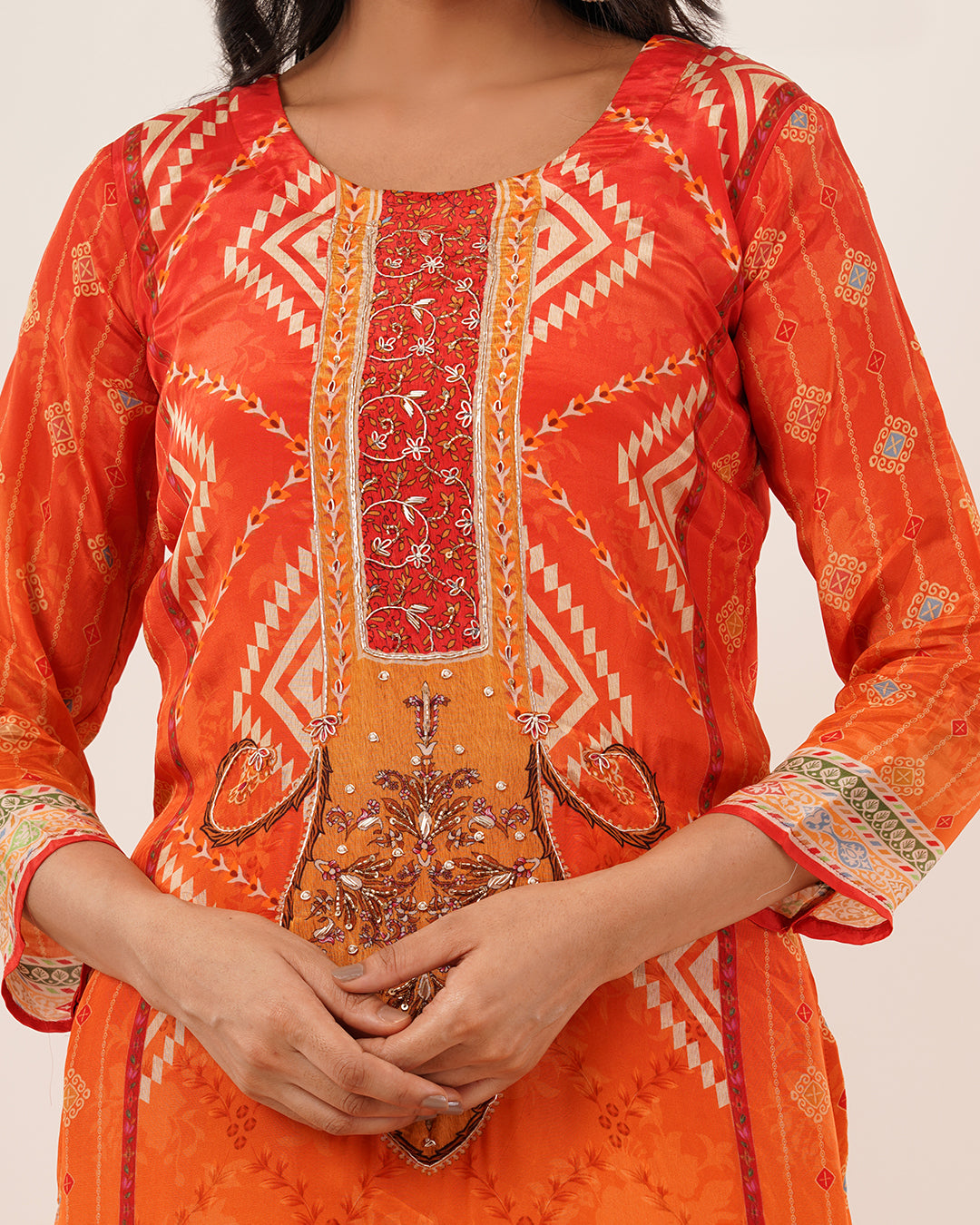Ember Glow Printed & Embroidered Kurta Set