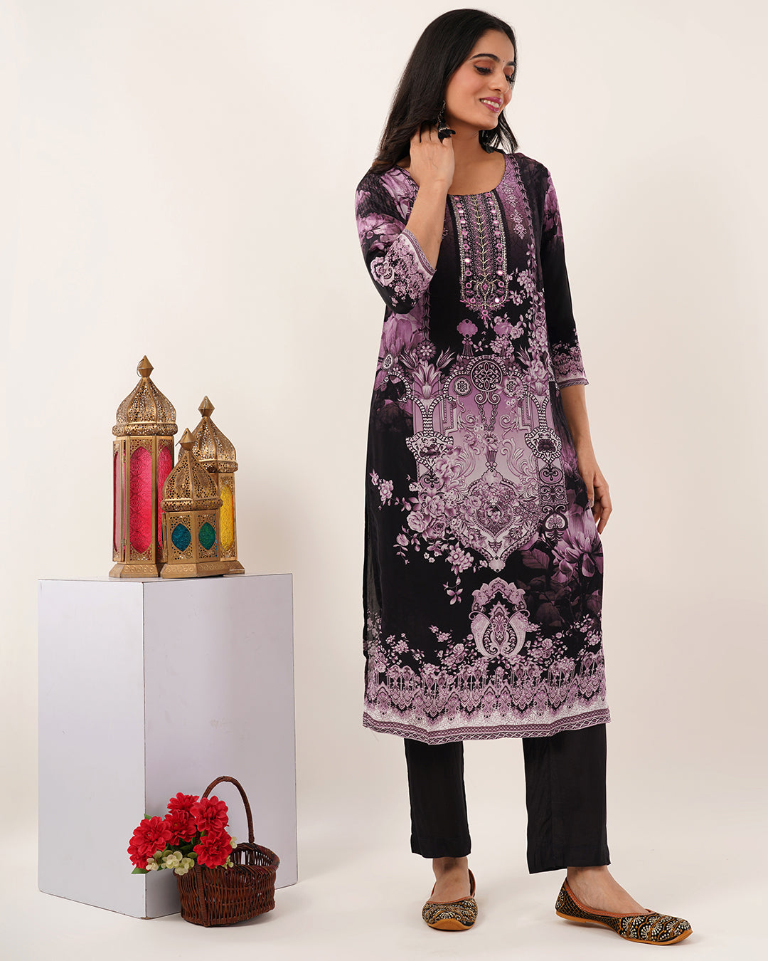 Midnight Bloom Printed Kurta Set