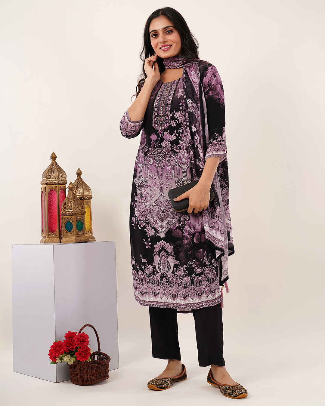 Midnight Bloom Printed Kurta Set