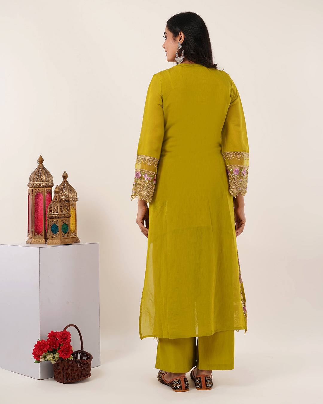Pakistani Olive Blossom Embroidered Kurta Set