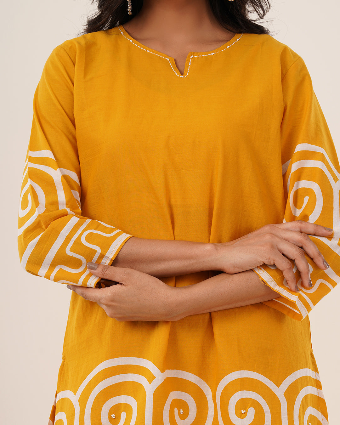 Ochre Yellow Geometric Printed Co-ord Set with Contemporary Detailing
