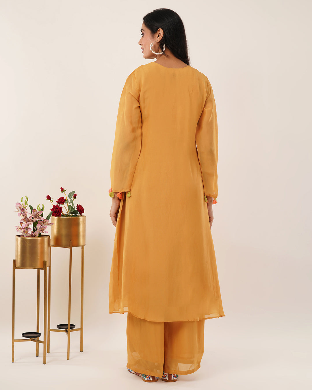 Mustard Yellow Floral Embroidered 2Pcs Kurta Set