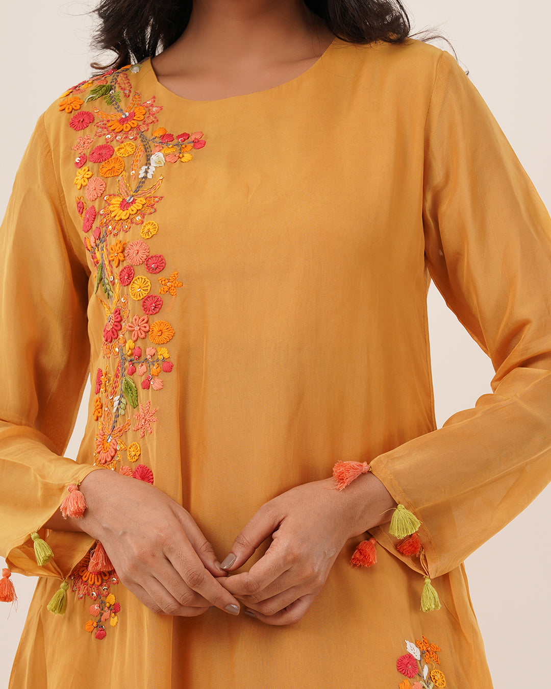 Mustard Yellow Floral Embroidered 2Pcs Kurta Set